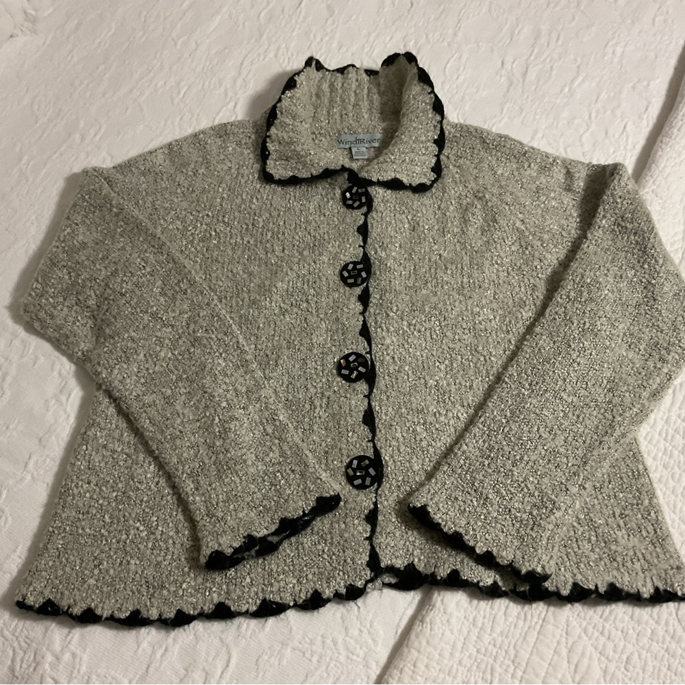 Chic Gray Cardigan with Black Accents